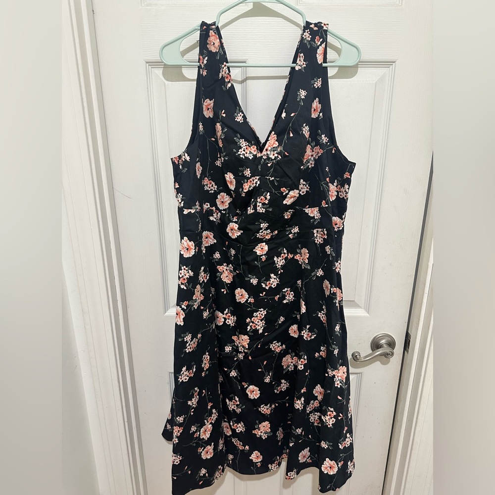 Torrid black midi dress with pink floral print size 24